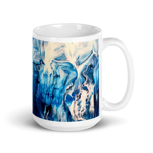 Traces Of Flowing Faces Series #26 (section of painting)   White glossy mug